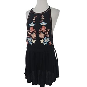 CM‎ CALLIE MAC Black Embroidered High Neck Swim Cover Mini Beach Dress Small